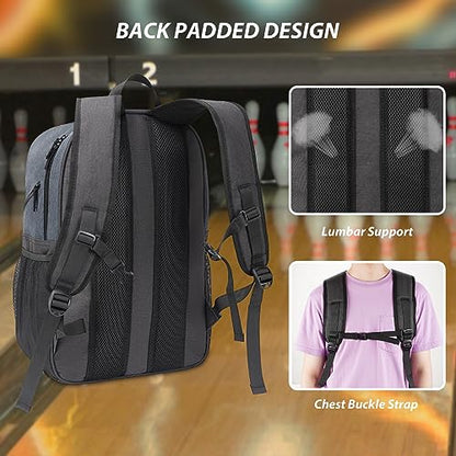 Bosynoy Bowling Backpack, Bowling Ball Bag Totes for Single Ball with Shoe Compartment & Foam Padded, Fits Shoes Up to US Mens Size 16, Grey - color: Gray