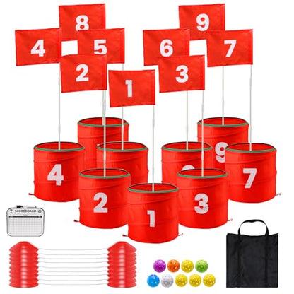 A11N SPORTS Finchley Backyard Golf Chipping Game | Portable 9 or 6 Holes Yard Golf Course for Outdoor, Lawn, Beach, Park | Golf Gifts for Men Women - size: 9 Buckets
