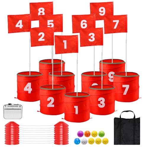 A11N SPORTS Finchley Backyard Golf Chipping Game | Portable 9 or 6 Holes Yard Golf Course for Outdoor, Lawn, Beach, Park | Golf Gifts for Men Women - size: 9 Buckets