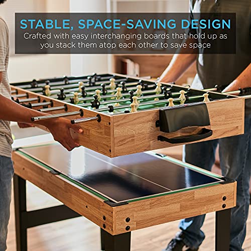 Best Choice Products 2x4ft Combo Game Table Set for Home, Game Room, Friends & Family w/Hockey, Foosball, Pool, Shuffleboard, Ping Pong, Chess, Checkers, Bowling, and Backgammon - color: Natural