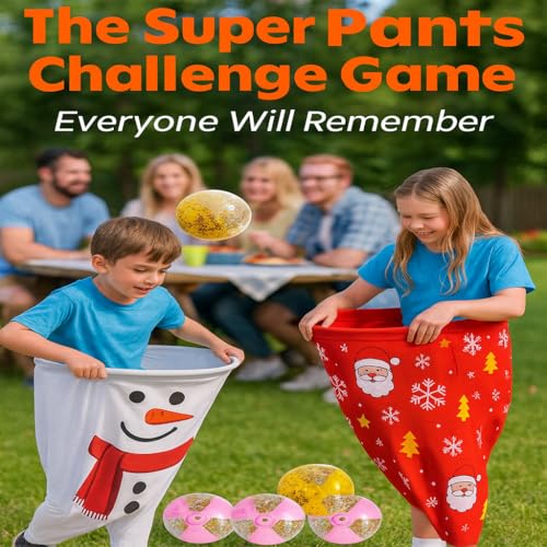 Granny Pants Yard Game – Giant Stretchy Pants Outdoor Relay Set with 10 Bouncy Balls & Pump, Hilarious Backyard Party Game for Adults, Field Day, Team Building & Family Reunions - color: Red+White