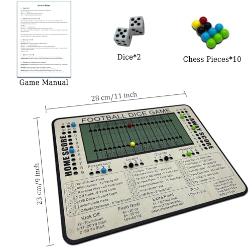 Football Dice Game - Tabletop Wooden Board Game with Scoring Track for Family Fun & Parties, Great Gift for Friends