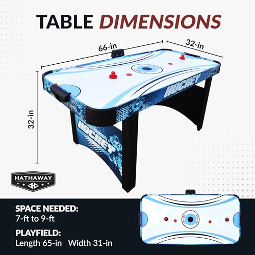 Hathaway Enforcer 5.5 Ft Air Hockey Table for Family Game Room - with LED Scoring, High-Output Blower, Manual Backup, Strikers & Pucks - Blue and White Finish