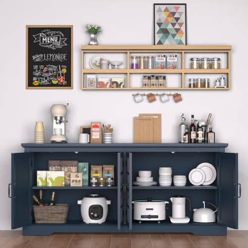 Bigbiglife 70.2" Wood Buffet Cabinet, Farmhouse Buffet Sideboard Cabinet with 4 Doors and Adjustable Shelves, Coffee Bar Wine Bar Storage Cabinet for Kitchen, Living Room, Blue - color: Blue