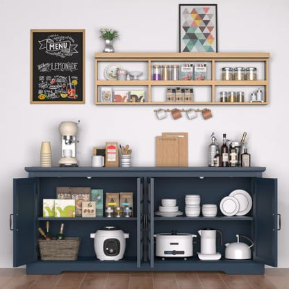 Bigbiglife 70.2" Wood Buffet Cabinet, Farmhouse Buffet Sideboard Cabinet with 4 Doors and Adjustable Shelves, Coffee Bar Wine Bar Storage Cabinet for Kitchen, Living Room, Blue - color: Blue