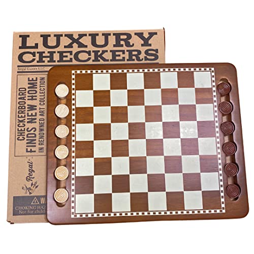 Regal Games Luxury Checkers Board Game for Adults & Kids - Classic Wooden Board Game Set with 24 Checkers Pieces - Travel and Portable Table Games (Ages 8+)