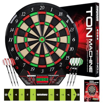 WINMAU Ton Machine Electronic Dartboard Set – Soft Tip Dart Board with 90+ Games, Digital Scoreboard & AI Play – 8 Player Multiplayer – Includes Darts, Tips & Throw Line