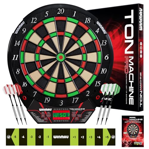 WINMAU Ton Machine Electronic Dartboard Set – Soft Tip Dart Board with 90+ Games, Digital Scoreboard & AI Play – 8 Player Multiplayer – Includes Darts, Tips & Throw Line