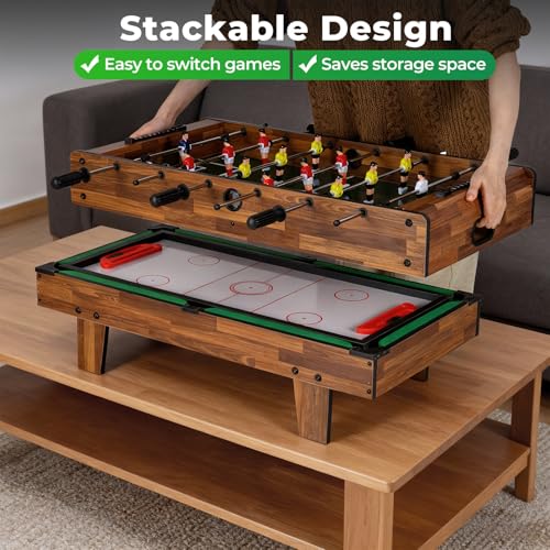 GYMAX 4 in 1 Multi Game Table, 32" Combo Game Table Set Includes Foosball, Pool Table, Hockey, Ping Pong Tabletops w/Accessories for Kids & Adults, Home, Game Room, Family Nights - color: Wood Grain