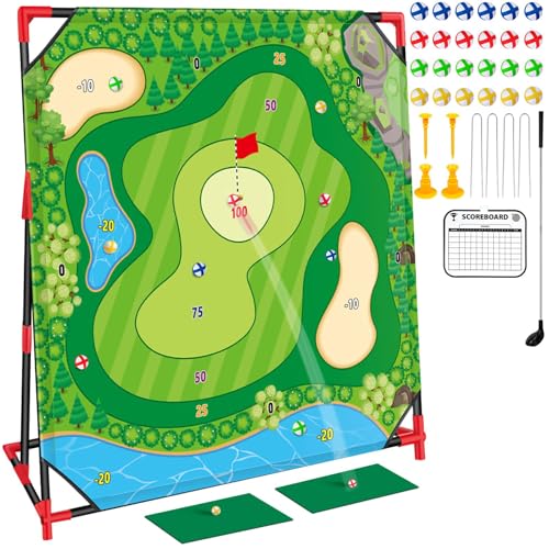 Golf Game Play Set, Golf Chipping Games for Kids with 24 Sticky Golf Balls, 2 Golf Clubs ＆ 2 Golf Hitting Mats, Indoor Outdoor Lawn Backyard Golf Gifts for Men＆Kids - color: Golf Game Set C
