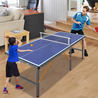 Compact Ping Pong Table, 5ft Mid-Size Indoor/Outdoor Table Tennis Game Set, Foldable, Portable Table Tennis Table with Net, 2 Table Tennis Paddles and 3 Balls