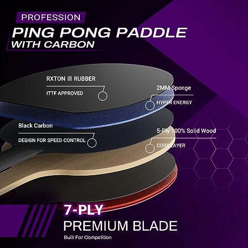 Professional Ping Pong Paddles-Lightweight Carbon Fiber Table Tennis Rackets with 7-Ply Blade, 2.0mm Premium Sponge, ITTF Approved Rubber - for Tournament-Level Performance Table Tennis Paddles - style: Red(1-Pack)