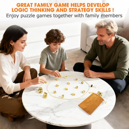 Magnetic Chess Game, Magnet Game with 20 Larger Golden Stones & String, Strategy Magnetic Stone Game for Family, Magnet Board Game Party Favors for Kids & Adults