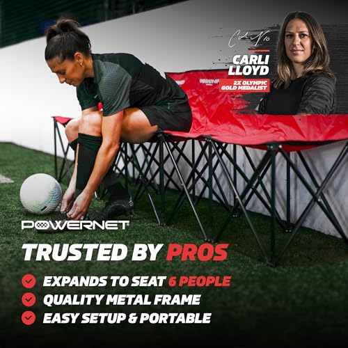 PowerNet Carli Lloyd 6 Seater Team Bench, Backpack Style Carry Bag Included, Ultra Portable, Great for Teams, Soccer Basketball Football Practice and Games - color: Red
