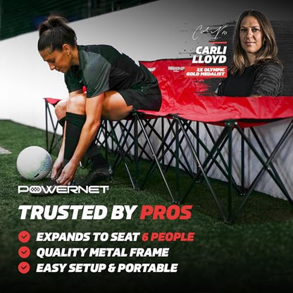 PowerNet Carli Lloyd 6 Seater Team Bench, Backpack Style Carry Bag Included, Ultra Portable, Great for Teams, Soccer Basketball Football Practice and Games - color: Red