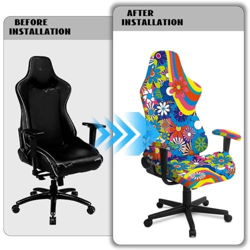 Suobstales Hippie Daisy Swirl Pattern Gaming Chair Covers, Stretchable Office Computer Chair Slipcover with Armrest Covers, Elastic Seat Protector for Office Reclining Racing Game Chair - color: Hippie Daisy Swirl