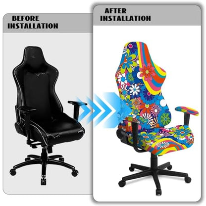 Suobstales Hippie Daisy Swirl Pattern Gaming Chair Covers, Stretchable Office Computer Chair Slipcover with Armrest Covers, Elastic Seat Protector for Office Reclining Racing Game Chair - color: Hippie Daisy Swirl