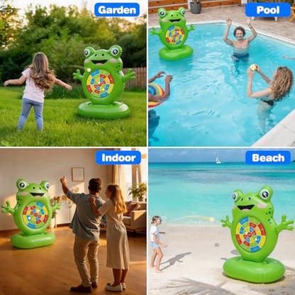 iShabao Kids Fun Pool Toys, Inflatable Frog Dart Board Toss Water Game, Pool Float, Beach Party Yard Outdoor Ball Play, Summer Swimming Toys for Kids Boys Girls Ages 4-12, Teens Adults Family