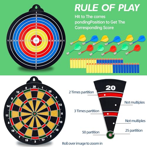 2IN1 Double-Sided Magnetic Dart Board for Kids and Adult.with 2 Toy Gun+40 Foam Dart,Safe Dart Game Set for 3-12 Year Old,Fun Family Game Friends Gifts