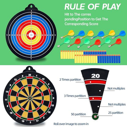 2IN1 Double-Sided Magnetic Dart Board for Kids and Adult.with 2 Toy Gun+40 Foam Dart,Safe Dart Game Set for 3-12 Year Old,Fun Family Game Friends Gifts