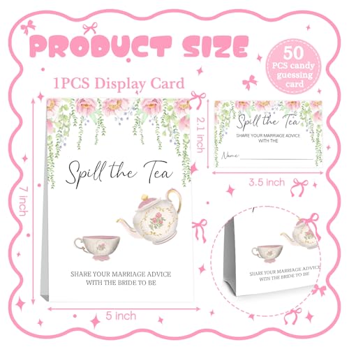 Spill The Tea Bridal Shower Game, Guess How Many Tea Bags In The Jar, Bachelorette Party Game & Activities 50 Cards And Sign, Perfect For Bridal Gatherings - size: teabags2