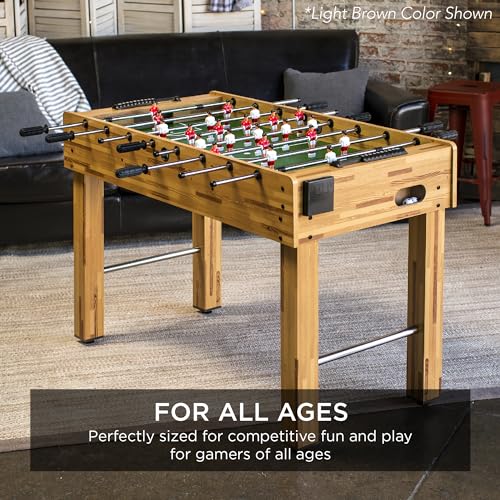 Best Choice Products Foosball Table for Kids and Adults, Game Room Soccer Game Table w/ 2 Balls, 2 Cup Holders, Ergonomic Handles, Chrome Finished Metal Bars - color: Walnut