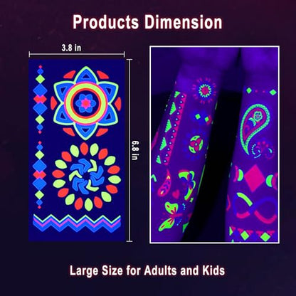 Ozepao 20 Sheets Glow in The Black Light Temporary Tattoos, Glow Party Supplies for Adults and Kids, 160+ Neon UV Glow Fluorescent Designs, Perfect for Neon Raves, Festivals, Birthday Parties and More