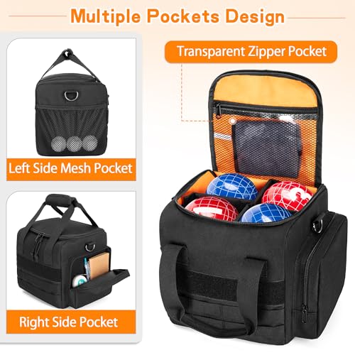 DSLEAF Bocce Ball Carry Bag for 8 Balls, Bocce Ball Storage Bag with Padded Handle and Detachable Shoulder Strap for Easy Carrying(Only Bag, Not Including Balls)