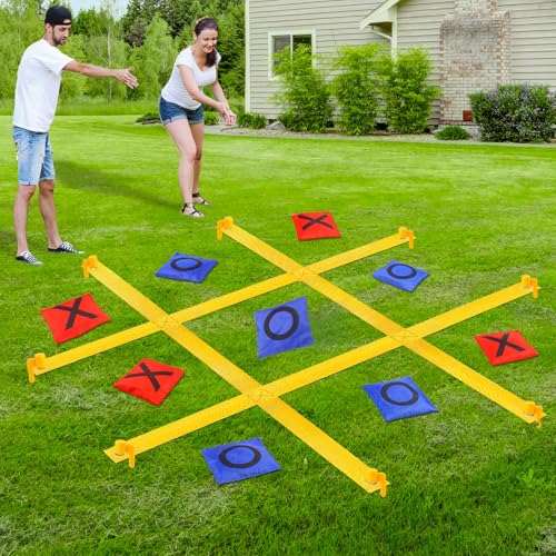 Giant Tic Tac Toe Outdoor Games for Kids Adults Family, Portable Tic Tac Toe Bean Bag Toss with 10pcs Bean Bag, Large Outdoor Lawn Backyard Games Carnival Field Day Game - color: Yellow