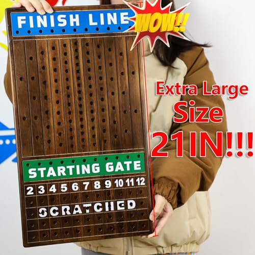 Large 21 inch Finish LINE Horse Racing Board Game is Equipped with 11 Luxury Metalcraft Horses Adult Chessboard Including 2 Dice and 2 Boxes of Cards (Flaming Color) - color: Large -Burnt