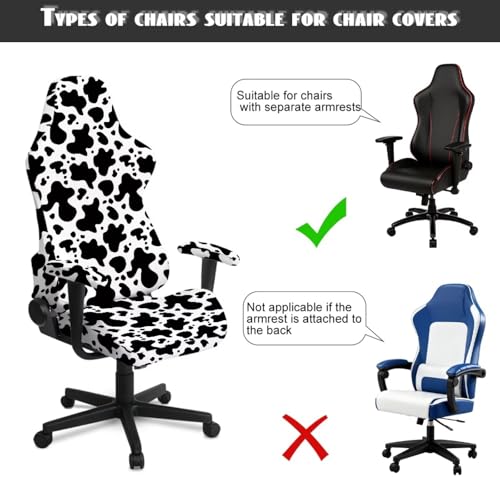 Gaming Chair Cover with Armrest Covers, Anti-Scratch Elastic Spandex Gamer Seat Slipcover Protector for Office Racing Style Gaming Desk Chair, Cow Print - color: Cow Print