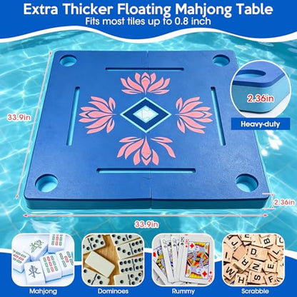 34Inch Foldable Floating Mahjong Table for Pool–Extra-Thick Float Board Water Game Tray Floater Mahjong Table Portable for Adults,Swimming Pool & Hot Tub,Poker,Card Games,Dominoes,Scrabble,Lake,Beach