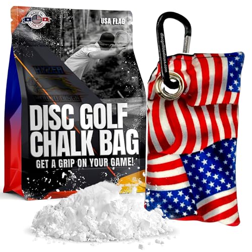 HYZER HOUND DISCS Disc Golf Chalk Bag | Dry Your Hands in the Heat of Summer | Attaches to Bag with a Carabiner | Improve Your Hand Grip for Consistency | Essential Disc Golf Accessories | Chalk - color: USA Flag