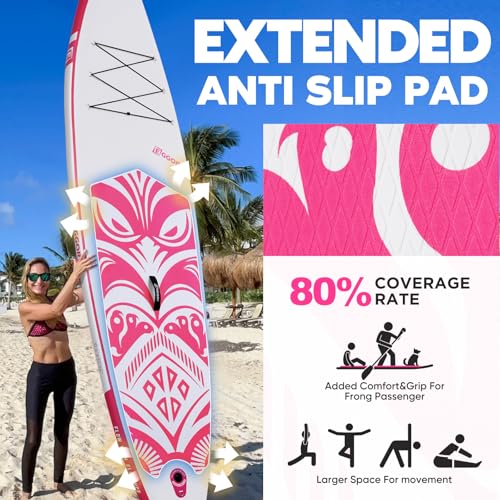 Inflatable Paddle Board,Stand Up Paddle Board Set, Extra Wide SUP Board with Removable Fin, Floating Paddle, Hand Pump, Waterproof Phone Pouch,Traveling Board - color: TT pink