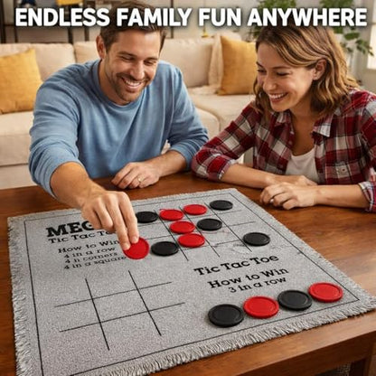 Bolaball 3-in-1 Jumbo Checkers & Tic Tac Toe Game Set with Carry Bag – Giant Outdoor Board Games, Family Games, Reversible 26" x 26" Board, 24 Easy-Grip Chips, for 13+ Age - style: Giant Checker