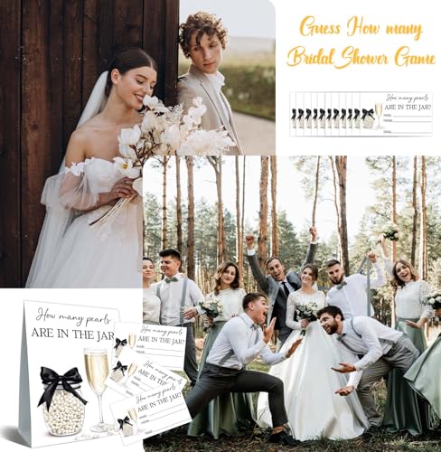 Guess How Many Cards, Bridal Shower Decorations, Guess How Many Pearls Are in the Jar, Party Games & Activities, 50 Cards and Sign - size: pearl