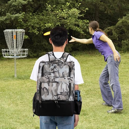 Camo Disc Golf Backpack Bag - 20+ Disc Capacity, Two Side Storage Pockets