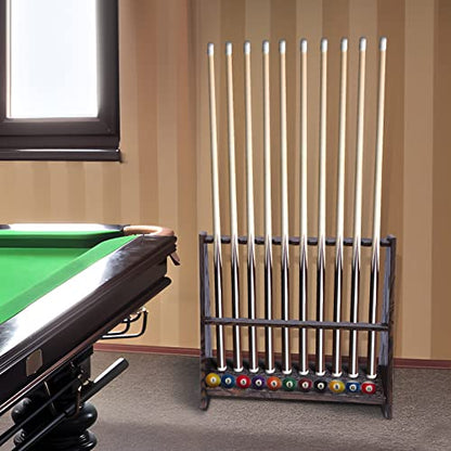 Pool Stick Holder, Pool Cue Holder, Billiard Cue Rack, Wooden Pool Stick Stand, Pool Cue Rack, Raised Base, Holds 10 Pool Sticks, For Indoor Living Rooms, Bars, Pavilions, Entertainment Parties