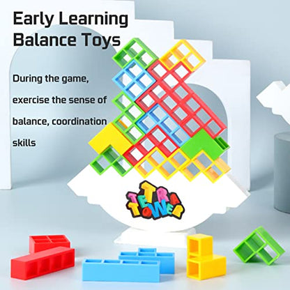 ALKISTA 32 Pcs Tetra Tower Balance Stacking Blocks Game, Board Games for 2 Players+ Family Games, Parties, Travel, Kids & Adults Team Building Blocks Toy