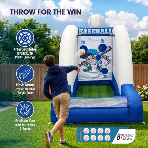 10FT Inflatable Baseball Toss Game with 8 Balls & Built-in Blower, Easy Setup Baseball Pitching Target Carnival Game for Indoor/Outdoor Parties, Events & Backyard Fun