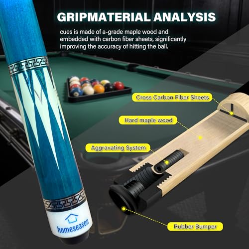 HomeSeason Pool Cue Stick 58inch 18oz-21oz 12.5mm Tip Professional Billiard Canadian Maple Wood 2-Piece Combination Cues Sticks - color: 19oz