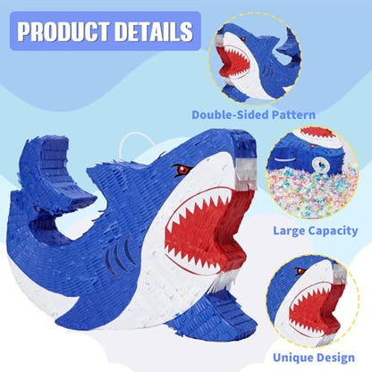 WERNNSAI Shark Piñata - Ocean Shark Birthday Party Decorations Kids Boys Piñata with Blindfold and Bat for Under the Sea Party Supplies Baby Shower Birthday Game Set - style: Shark