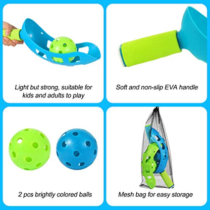 Scoop and Toss Set - Outdoor Toys for Kids with 2 Scoop Rackets and 2 Balls, Beach Lawn Yard Scoop Ball Game for Kids and Adults,Backyard Outside Toss and Catch Game - color: 1 Bule 1 Green