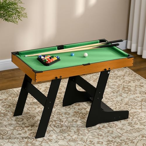 38" Foldable Billiards Tabletop Game, Pool Table Set Billiard Tables with Easy-Fold Design, Includes Balls Cues Chalk Brush for Family Game Night, Compact Billiards Table Table Top Pool Table for Ga