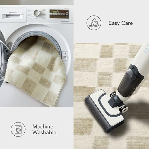 EVERGRACE Checkered Plaid Area Rug 5x7, Soft Faux Wool Rugs Washable Anti Slip Rugs Large Rug Carpet for Entryway Bedroom Living Room Hallway Kitchen Dining Room and Laundry Room, Beige - color: Beige, size: 5' x 7' (Rectangular)