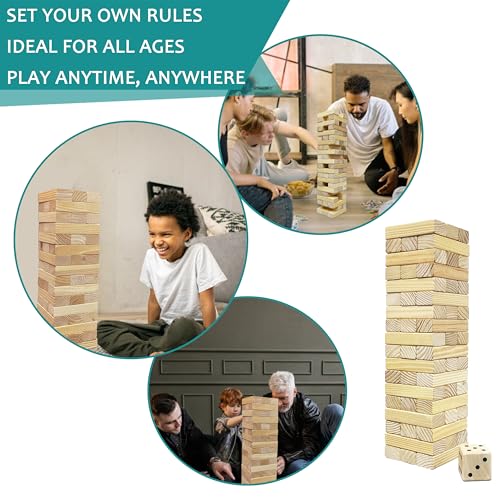 Wooden Tumble Tower Game Yard Outdoor Games for Family Toppling Block Stacking Game (Big-1.48FT)