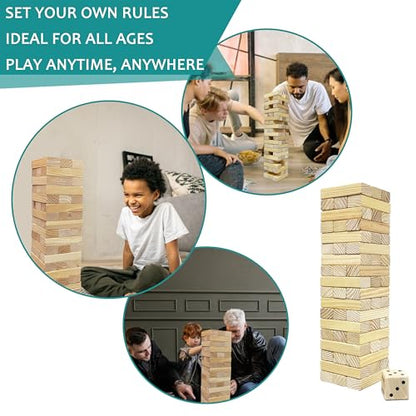 Wooden Tumble Tower Game Yard Outdoor Games for Family Toppling Block Stacking Game (Big-1.48FT)