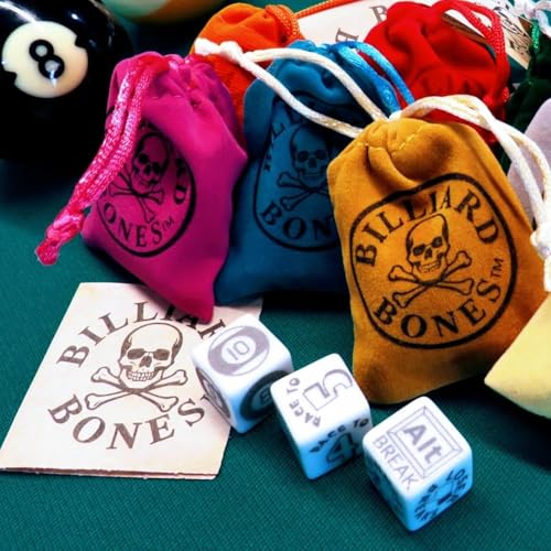BILLIARD BONES® Billiards Dice Game Set with 3 Regulation Engraved Dice, Pool Game Accessory for cue case