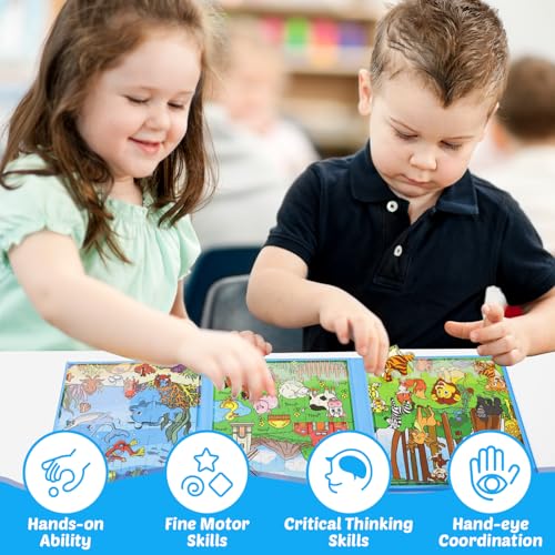 Kasfalci Magnetic Puzzles for Toddlers 3-5,36 Pieces Travel Puzzles Games for Kids,Airplane Car Road Trip Activities,Activity Book,Animal Magnet Toys for 3 4 5 6 Year Old Boys Girls Birthday - color: Blue