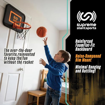 Supreme Silent Sports Basketball Hoop & Quiet Mini Ball | Indoor Premium Over the Door Hoop, Noise Dampening Rim & Soft Backboard with Net, Kids Toys & Games, Gift for Teen Boys & Girls, 6+ Year Olds